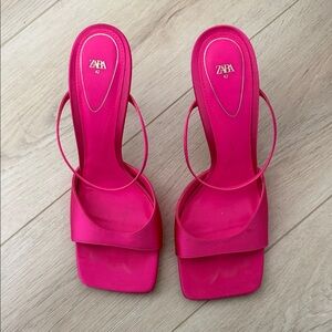 Zara Fuchsia Square-Toe Slingback Heels